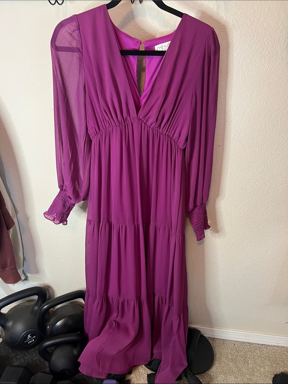 Plum Tiered V-Neck Maxi Dress
